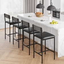 Bar Stools Set of 4 Upholstered Counter Height Bar Stools W/ Backrest & Footrest