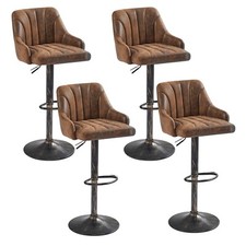 Set of 4 Bar Stools Swivel Adjustable Counter Kitchen Leather Back Pub Chairs