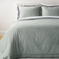 King Double Flange Merrow Stitch Comforter & Sham Set Light Teal Green/Dark (New without tags)