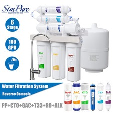 6 Stage 100GPD Alkaline RO Reverse Osmosis Drinking Water Filter System Purifier