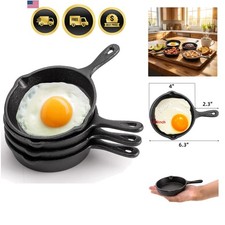 Mini Cast Iron Skillet 4 Inch Small Frying Pan Non-Stick Camping Oven Safe