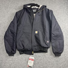 Carhartt FR Jacket Men Medium Black Insulated Hooded Flame Resistant Duck Active