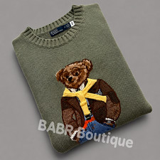 POLO RALPH LAUREN Olive Green Teddy Bear Cotton Sweater Men’s Size M - NWT