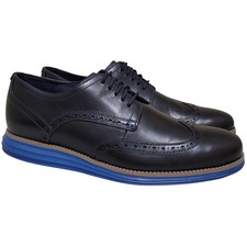 Cole Haan Men Original Grand Wingtip Derby Oxford Size US 9.5M Navy Blue Leather