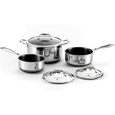 HEXCLAD HYBRID NONSTICK 6-PIECE POT SET 2, 3, AND 8-QUART - SILVER (New other (see details))