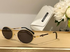 Moncler ML0224 Tatou Oval Sunglasses Gold Metal Frame Brown Lens Unisex
