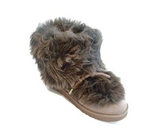 UGG Classic Posh Mini Leather Boots Womens 6 Beachwood Longhair Shearling Suede