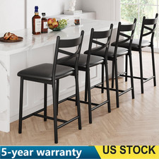 Set of 4 Counter Height Stools with Metal Frame Ergonomic Pu Leather Bar Stools
