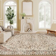 HOMCOM Machine Washable Area Rug 8x10, Non-Slip Floor Carpet, Mixed-Brown