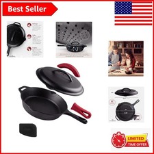 10-Inch Cast Iron Skillet & Lid Set with Silicone Handles - Perfect for Grilling