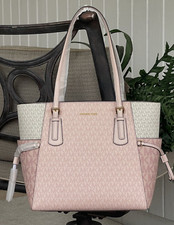MICHAEL KORS VOYAGER LARGE EW TOTE SHOULDER BAG LAPTOP MK PINK BLUSH CREAM LOGO