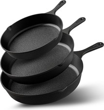 Premium Cast iron Skillets 3 Piece Set Pre-Seasoned Fry Pan (6", 8" & 10")-Black