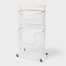 Wire Wood Basket Cart - White - Brightroom
