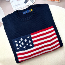POLO RALPH LAUREN Navy American Flag Cotton Sweater Men Large