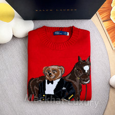 POLO RALPH LAUREN Men’s Small Polo Red Bear Horse Wool Sweater