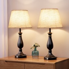 EDISHINE Touch Dimmable Table Lamp Pair, Black Metal with Brass Accents