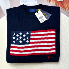 POLO RALPH LAUREN Navy American Flag Cotton Sweater Men Medium