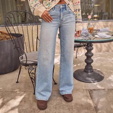 YESFASHION Women’s High Waist Vintage Washed Wide Leg Jeans Loose Fit Full (New without tags)