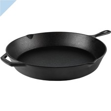 NEW-Pre-Seasoned 15" Cast Iron Skillet with Handle and Lips