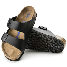 Birkenstock Arizona Soft Footbed Birko-Flor Leather Unisex Sandals--Black/Blue