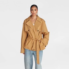 KBB by KAHLANA Women 'The Belted Cropped Trench Jacket' - Light Brown (New without tags)