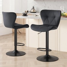 Bar Stools Set of 2 Swivel Bar Chairs Adjustable Fabric Upholstered Barstools