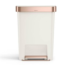 simplehuman 45L Rectangular Plastic Liner Rim Step Trash Can Cream with Rose