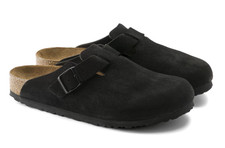 New Birkenstock Boston Soft Footbed Suede Leather Unisex Clogs-Black