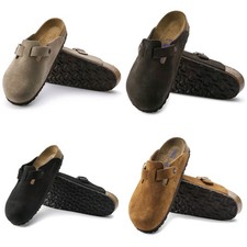 Birkenstock Boston Suede Soft Footbed Unisex Shoes –Taupe Mocha Mink Black Clogs