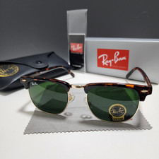 Ray-Ban RB3016 Clubmaster Sunglasses Brown Tortoise Frame Glass Green Lens 51 mm (New without tags)