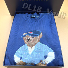 RALPH LAUREN Polo Bear Teddy Sweater Blue Knit Crewneck Men’s Pullover Medium