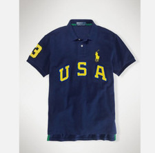 Polo Ralph Lauren Mens Slim Custom Fit Big Pony Knit USA Flag Short Sleeve Shirt