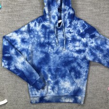 Champion Hoodie Mens Small Blue White Tie Dye Pullover Fleece Sweatshirt Logo (New without tags)