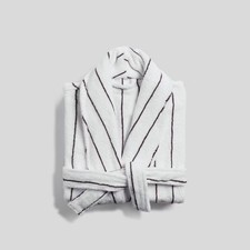 M Turkish Cotton Pinstripe Robe White & French Press - Parachute (New without tags)