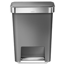 simplehuman Stainless Steel Plastic Kitchen Trash Can Bin Gray 45L Liner Step
