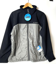 New Columbia Barlow Pass Hybrid Softshell Jacket Black Gray Men Size L Rain Coat
