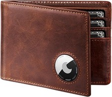AirTag Wallet- Bifold Full Grain Leather AirTag Wallet for Men Minimalist Front