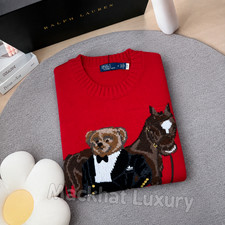 POLO RALPH LAUREN Men’s Large Polo Red Bear Horse Wool Sweater