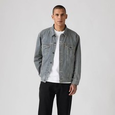 Levi® Men Relaxed Fit Striped Trucker Jacket - Blue Denim M: Heavyweight