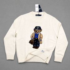 POLO RALPH LAUREN White Polo Bear Graphic Sweater Men's Medium NWT