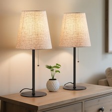 EDISHINE 19" Classic Table Lamps Pair, Black Metal & Linen Shade, Elegant