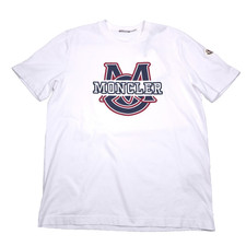 Moncler White Logo Graphic T-Shirt Mens Large Short Sleeve Tee Blue Red
