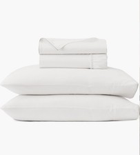 Boll and Branch SIGNATURE PIPED Gray Edge Sheet SET White Split King Gently Used