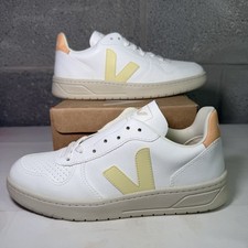 Veja V-10 CWL Sneakers size US 9 Women's 40 EU White/Sun/Peach Vegan Leather (New without box)