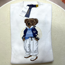 POLO RALPH LAUREN Bear White College Sweater Men’s Medium Crewneck Pullover NWT