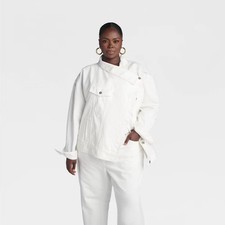 KBB by KAHLANA Women 'The Asym Denim Jacket' - White 3X
