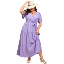 Plus Size V-Neck Ruffle Sleeve Maxi Dress - Floral Print & Solid (New without tags)