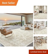 Elegant 8x10 Washable Rug - Soft Farmhouse Design, Stain Resistant, Non-Slip