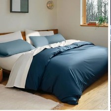 Brooklinen Luxe Sateen Duvet Cover Queen/Full Cotton Dusk Blue Retail $189 #502