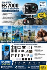 AKASO EK7000 4K WiFi Action Camera – New in Box – Waterproof – Complete Kit